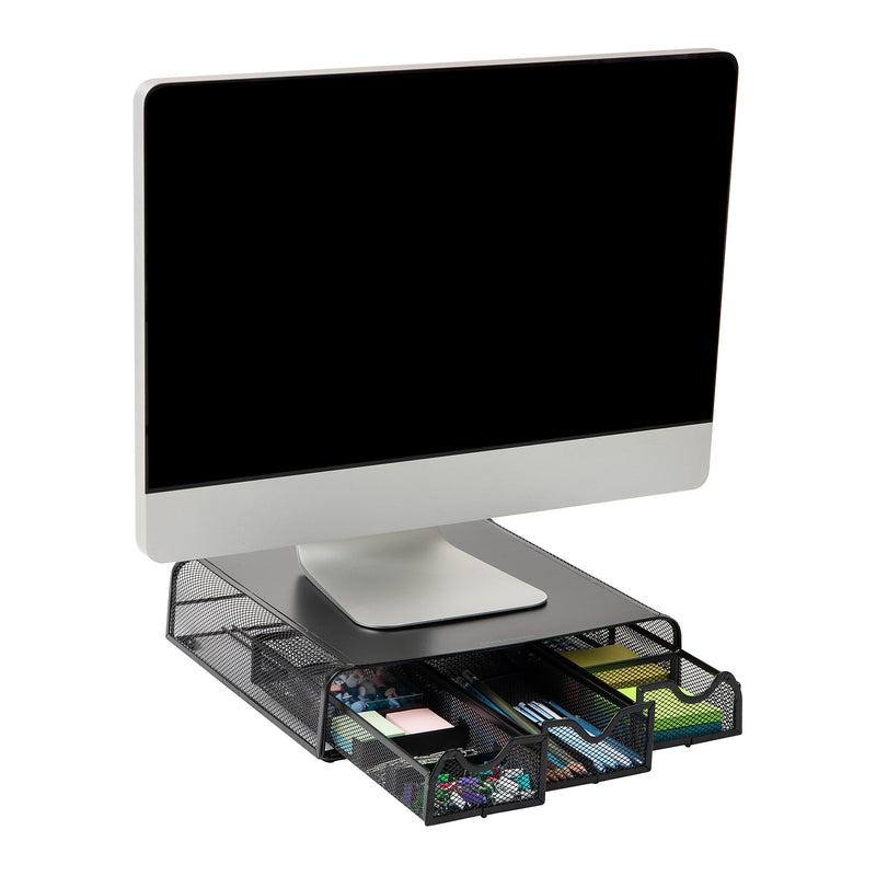 Mind Reader Ventilated Metal Monitor Stand, Up to 22" Monitor, Black (MONMESH-BLK)