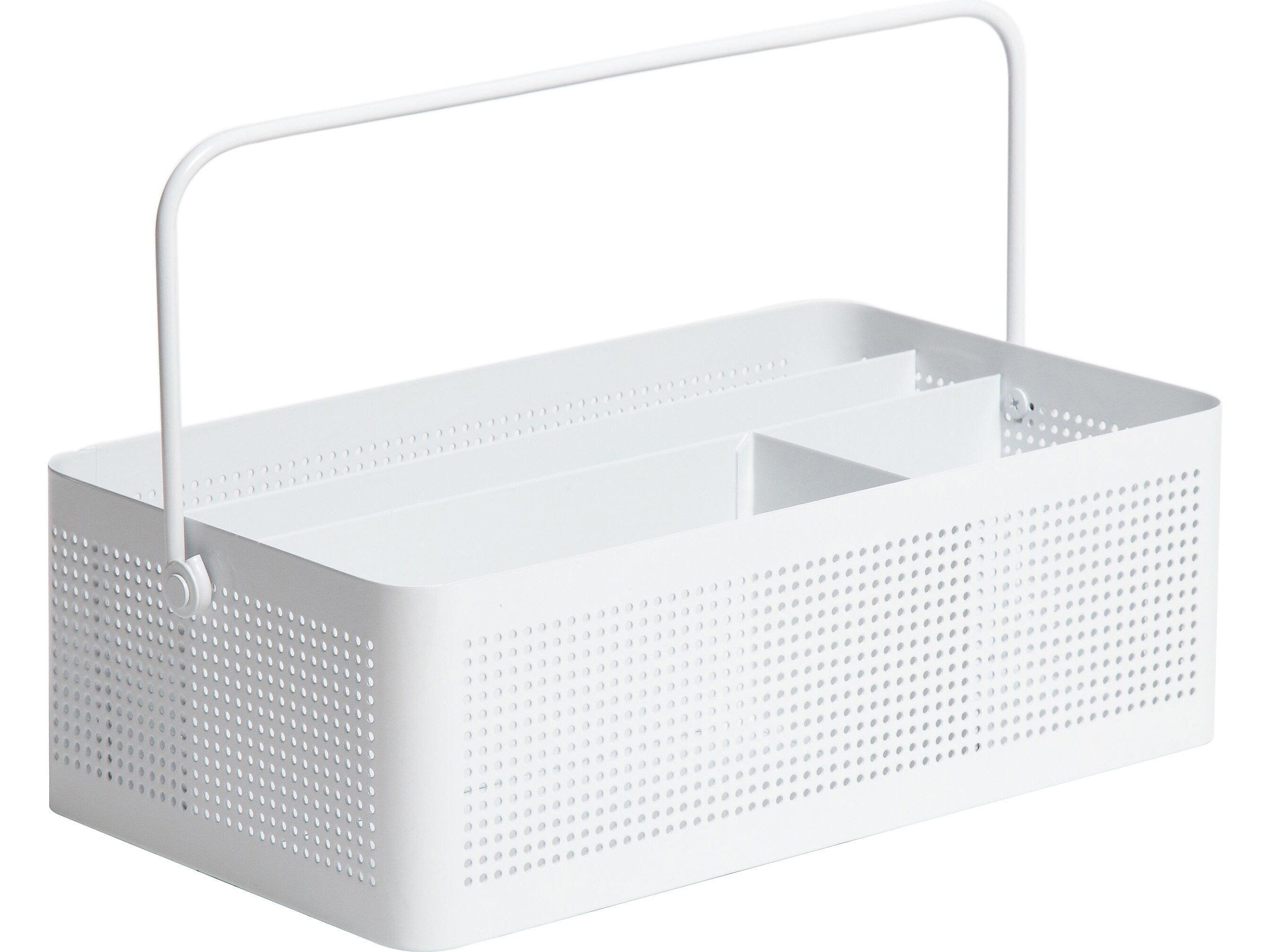 U Brands The Perforated Collection 4-Compartment Metal Desk Storage, White (5720U01-06)