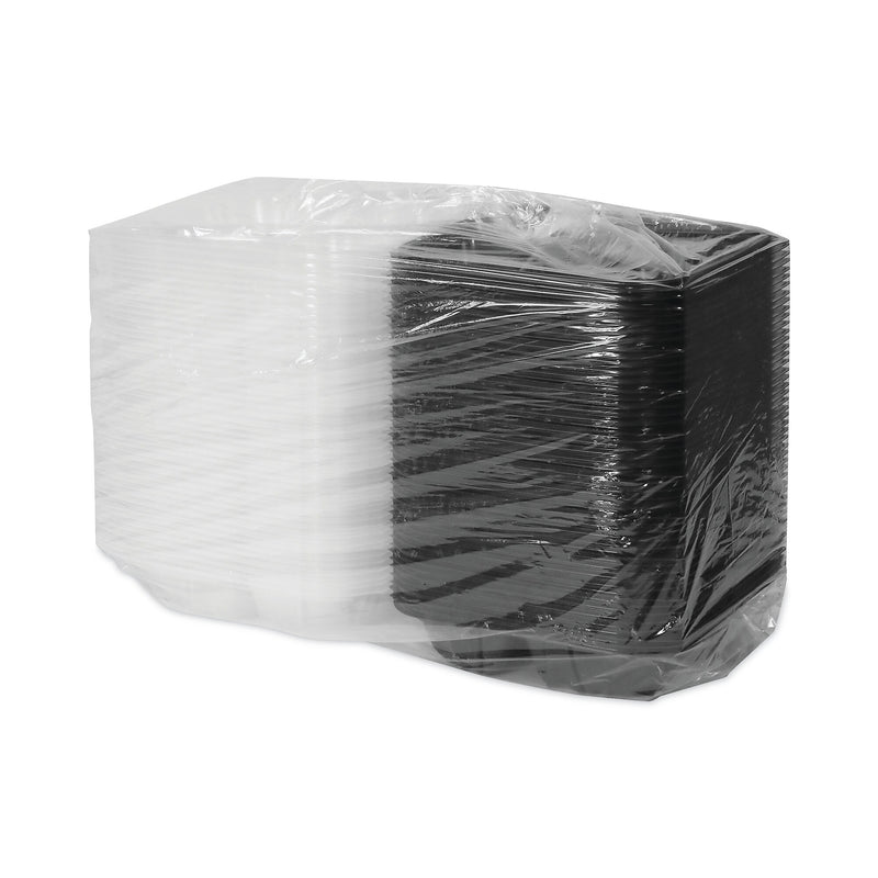 Pactiv Evergreen EarthChoice Vented Microwavable Hinged Lid Container, 3-Compartment, 33oz, Black/Clear, Plastic, 150/CT
