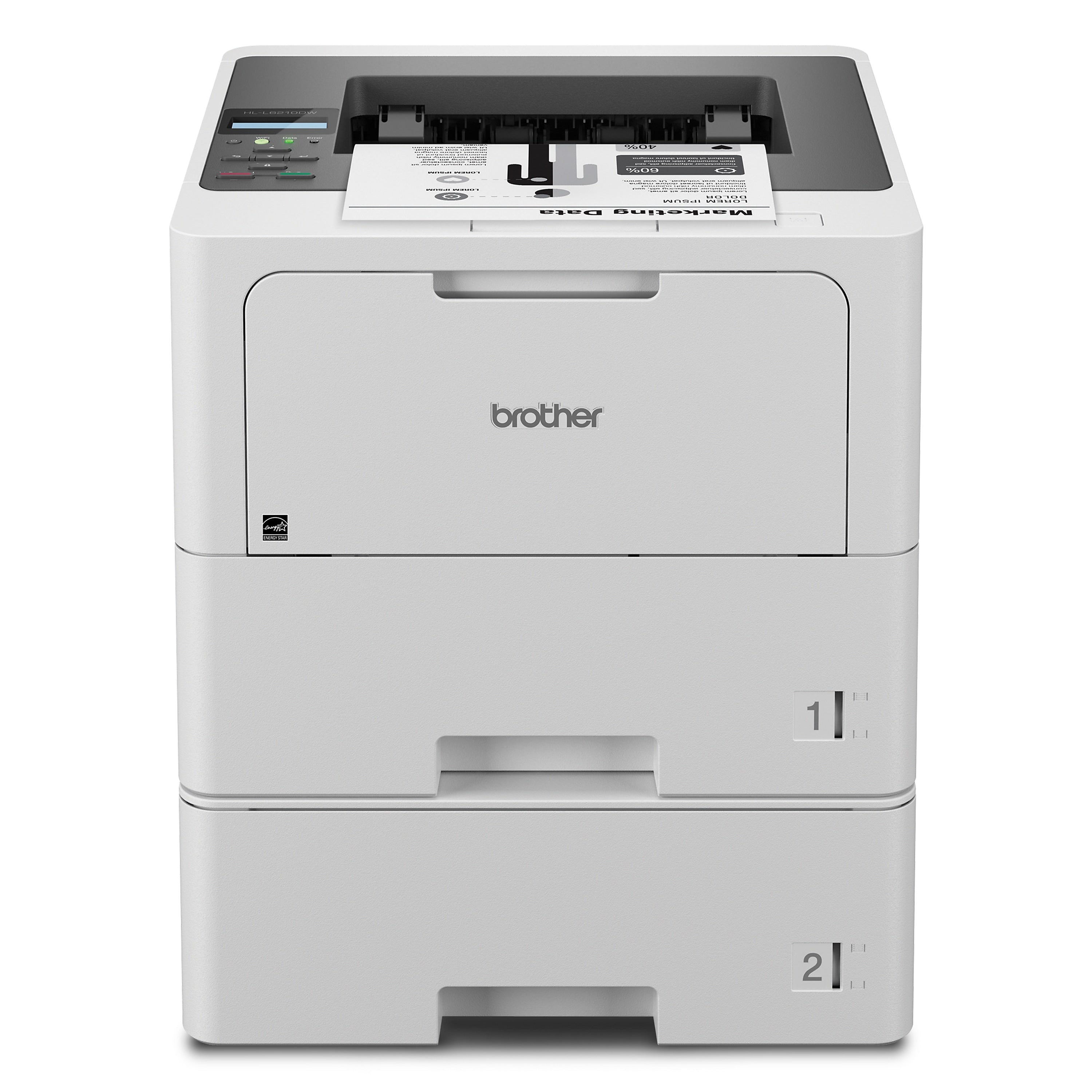 Brother HL‐L6210DWT Business Monochrome Laser Printer, Dual Paper Trays, Wireless Networking
