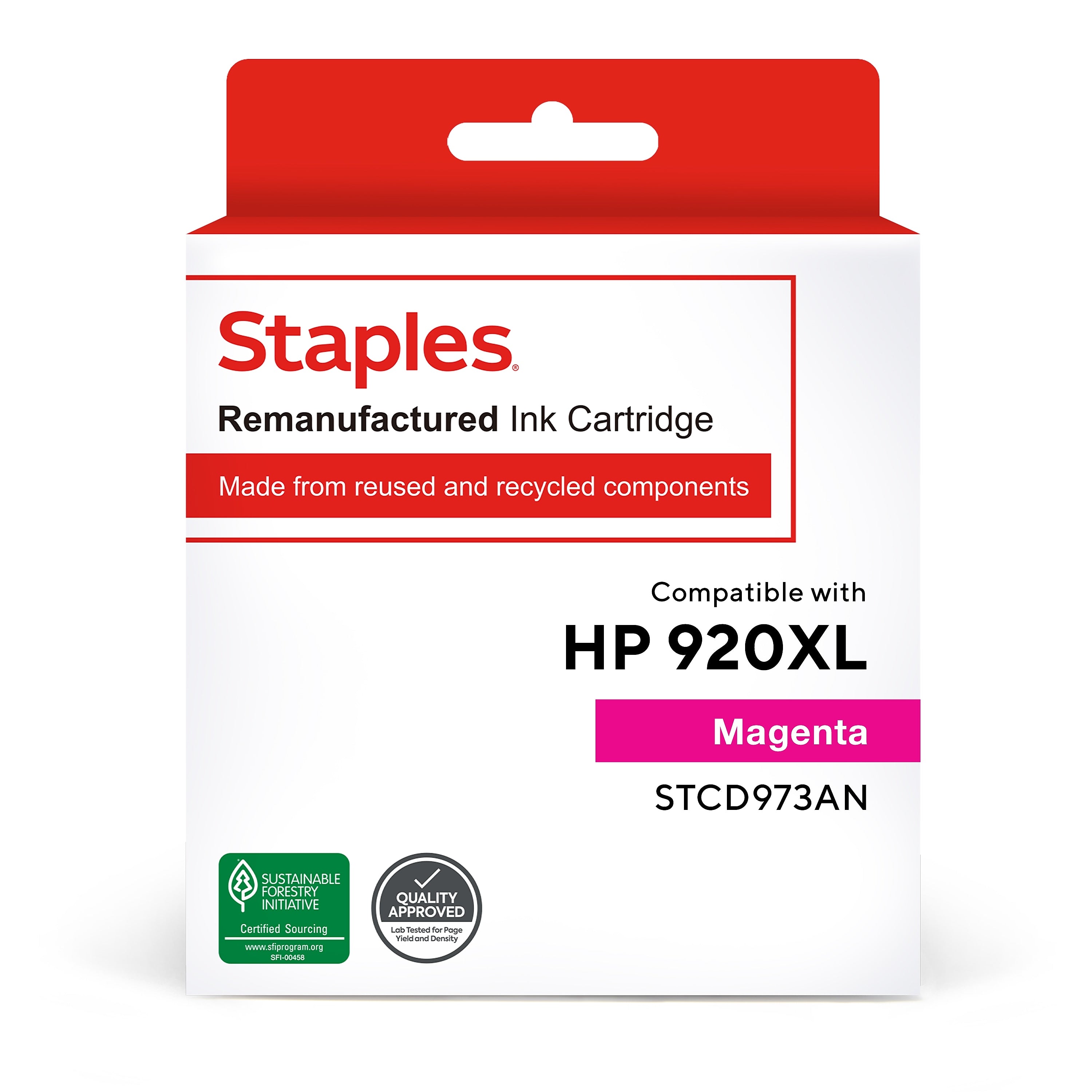 Staples Remanufactured Magenta High Yield Ink Cartridge Replacement for HP 920XL (TRCD973AN/STCD973AN)