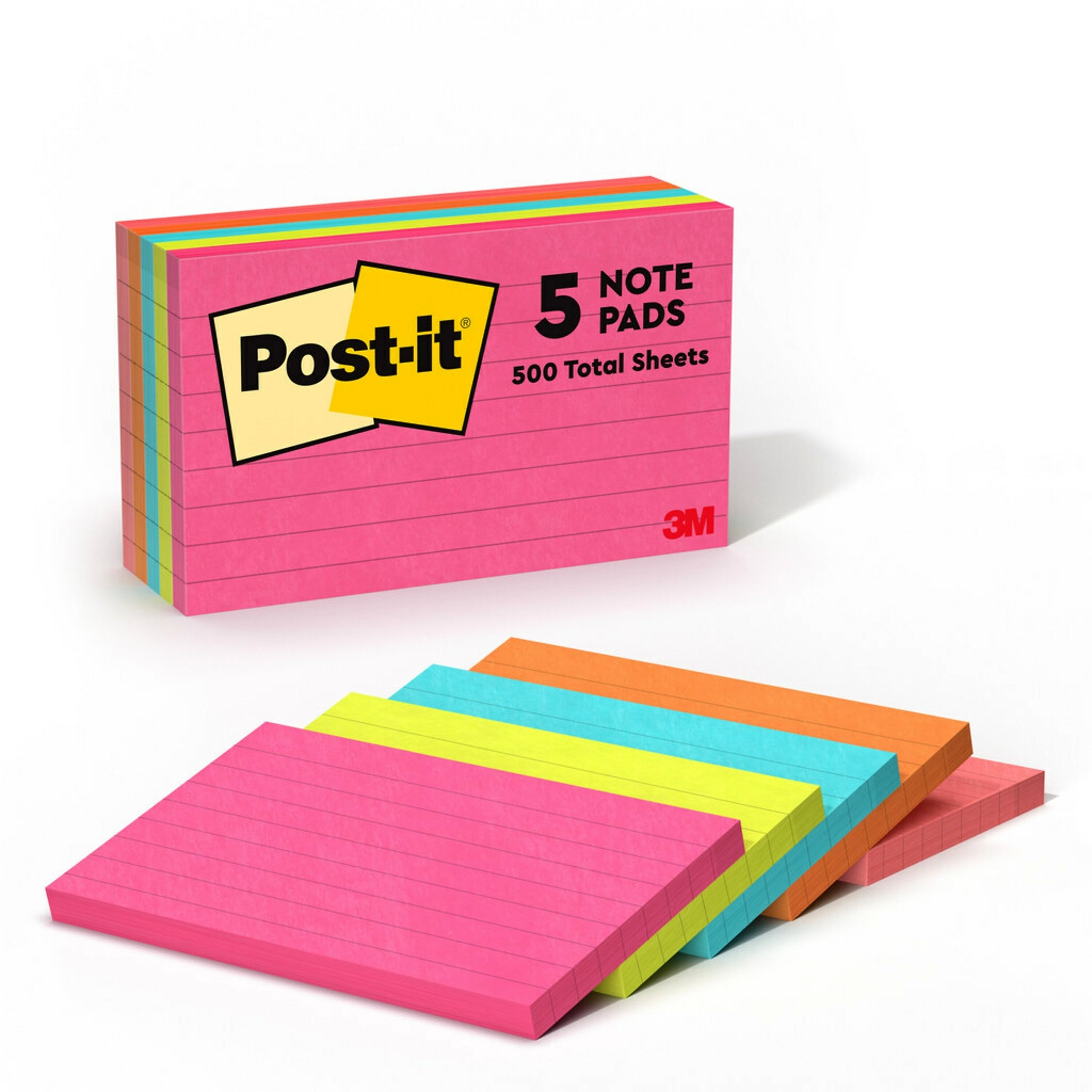 Post-it Notes, 3" x 5", Poptimistic Collection, Lined, 100 Sheet/Pad, 5 Pads/Pack (635-5AN)