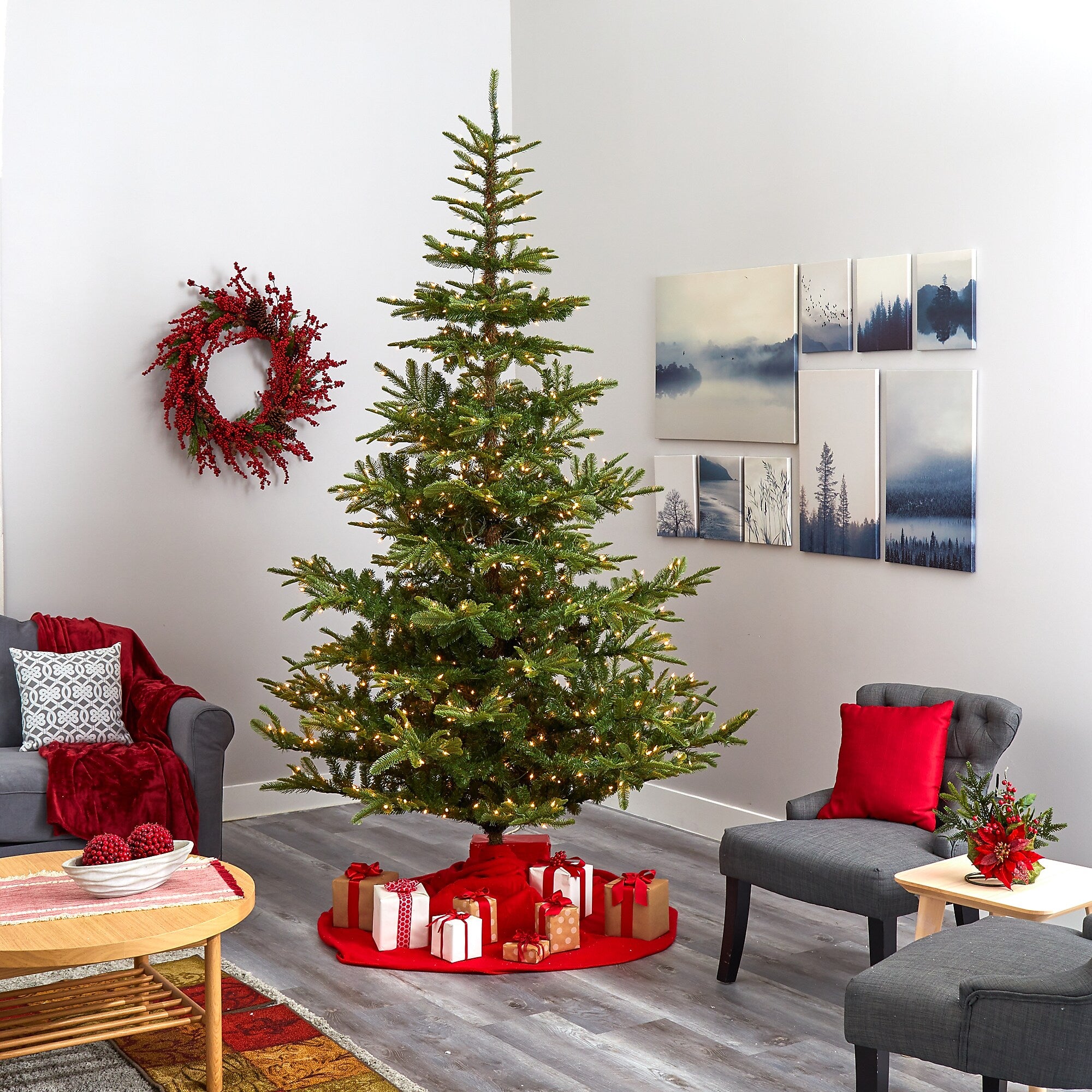 Nearly Natural 9-ft Layered Washington Spruce Artificial Christmas Tree with 750 Clear LED Lights (T1885)