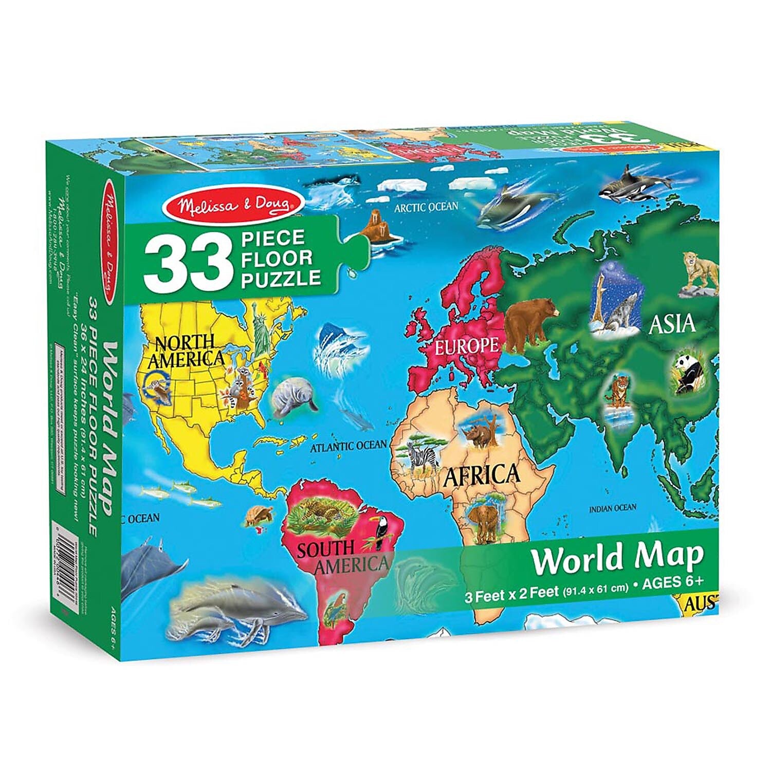 Melissa & Doug World Map Floor Puzzle, 33 Pieces (LCI446)
