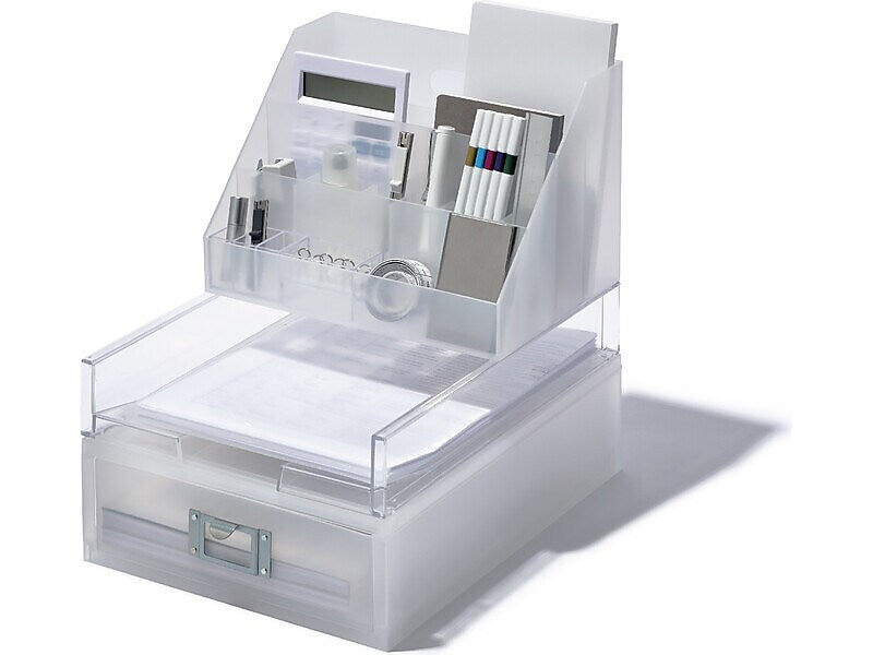 LIKE-IT Stackable Landscape Desktop Organizer Assortment, Translucent White, 3 Pieces (MX9203_9202_9201)