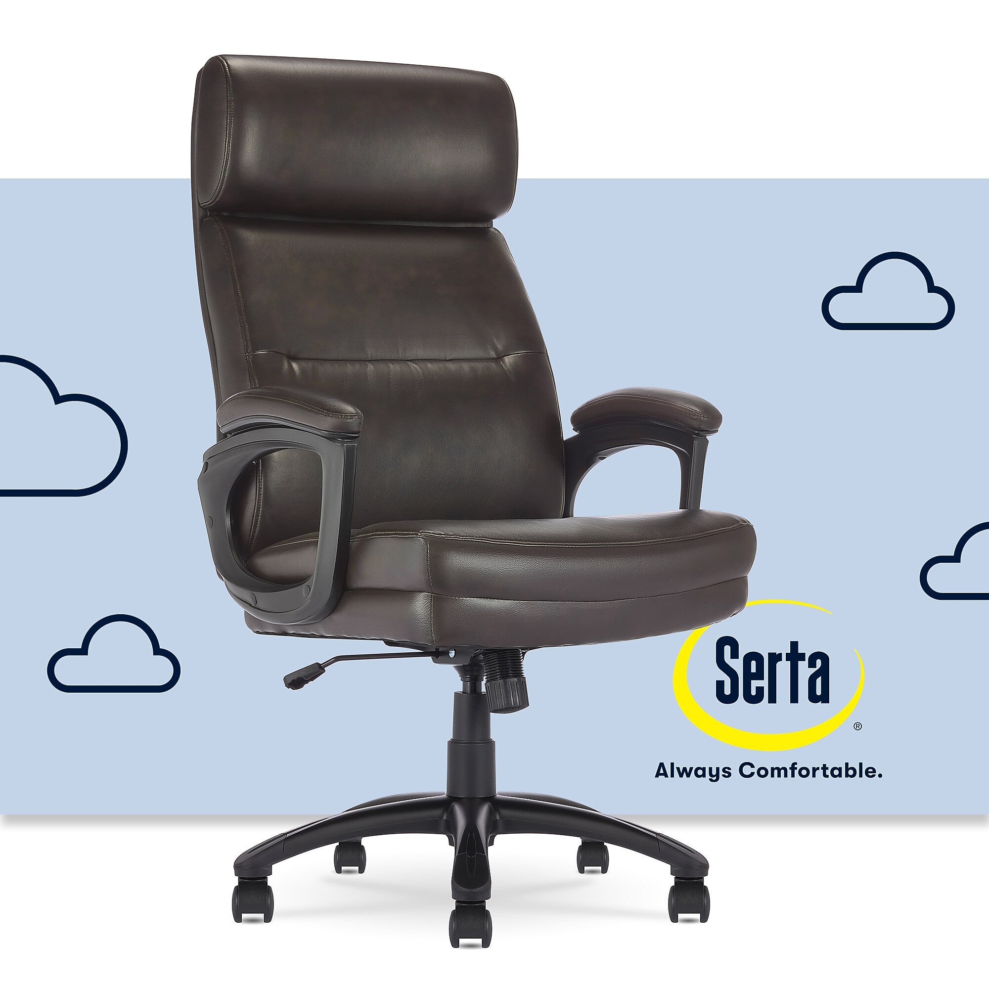 Serta Comfort Big & Tall Ergonomic Bonded Leather Swivel Executive Office Chair, Brown (CHR10131B)