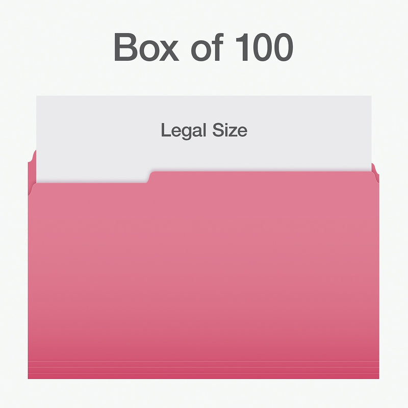Pendaflex Heavy Duty File Folder, 1/3-Cut Tab, Assorted, Legal Size, Pink, 100/Box (1007033)