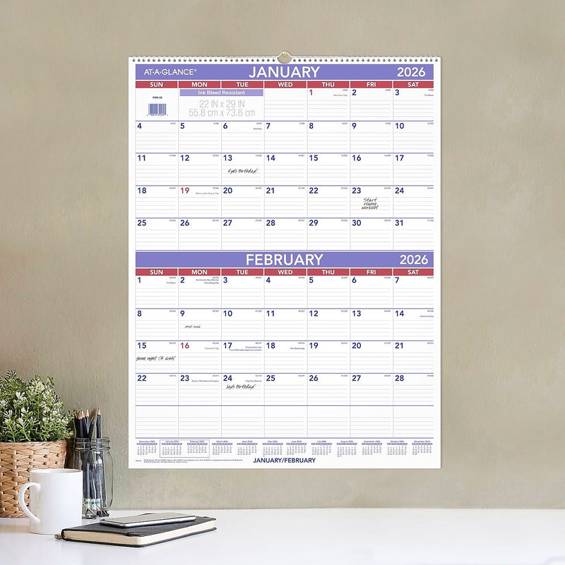 2026 AT-A-GLANCE 22" x 29" Two-Month Wall Calendar, White/Purple (PM9-28-26)