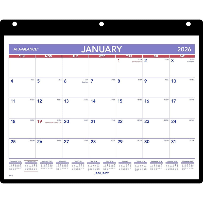 2026 AT-A-GLANCE 11" x 8" Wet-Erase Desk or Wall Calendar, White/Purple (SK8-00-26)