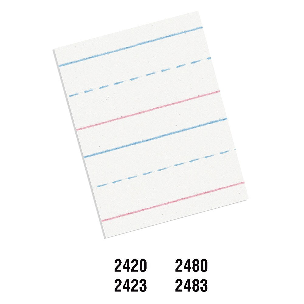 Pacon D'Nealian/Zaner-Bloser Multi-Program Handwriting Practice Paper, 8" x 10.5", 35 lbs., White, 500 Sheets/Pack (2420)