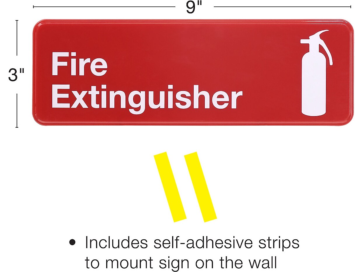 Excello Global Products Fire Extinguisher Indoor/Outdoor Wall Sign, 9" x 3", Red/White, 3/Pack (EGP-HD-0480)