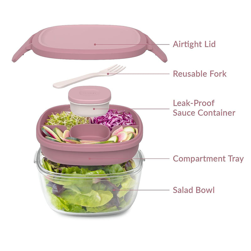 bentgo All-in-One Salad Container, 5-Compartment, Rose, 61 oz. (BGLASSAL-R)