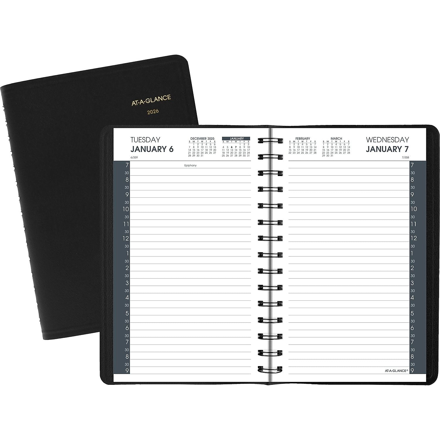 2026 AT-A-GLANCE My Day 5" x 8" Daily Appointment Book, Faux Leather Cover Black (70-207-05-26)