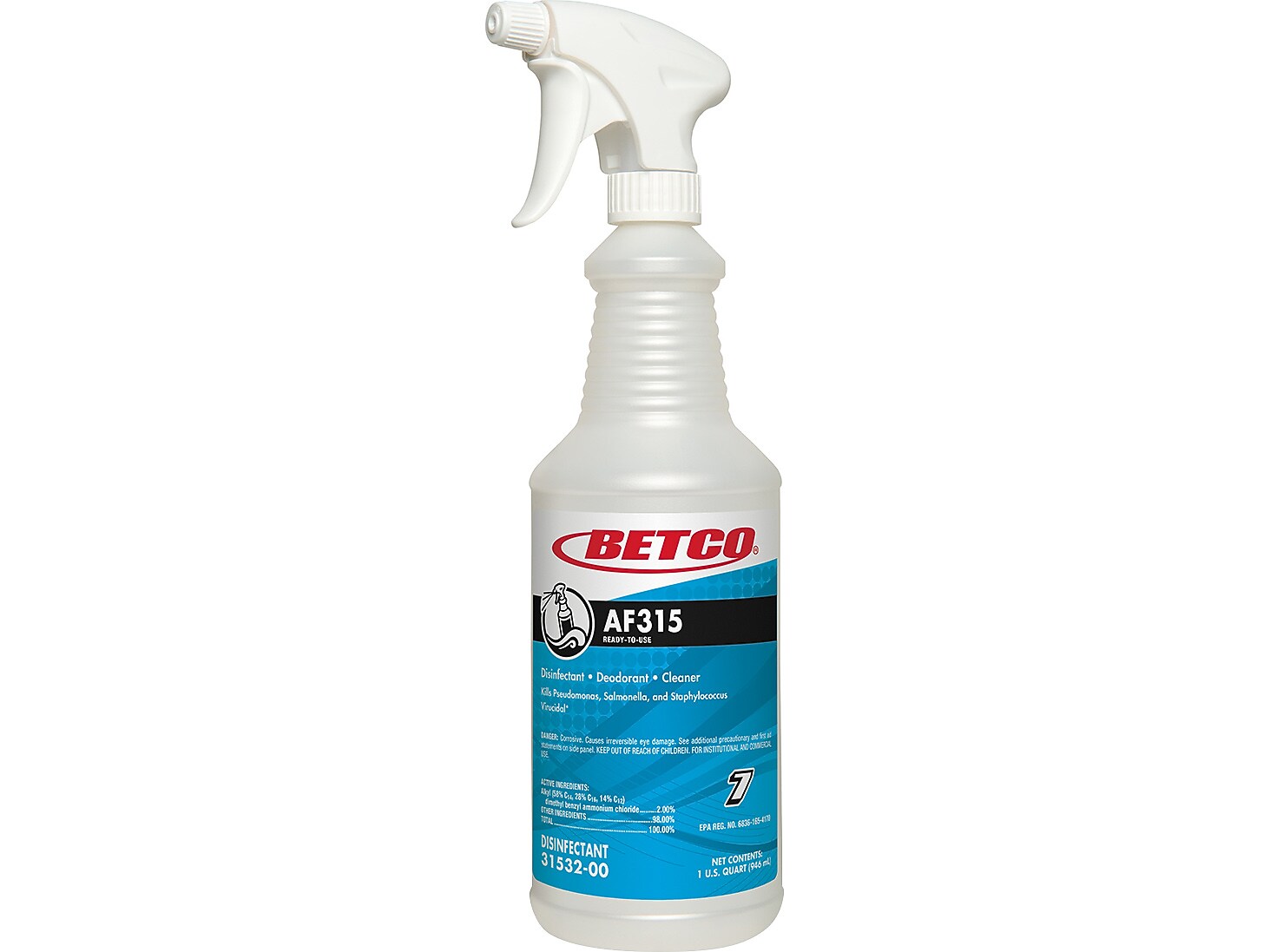 Betco AF315 32 oz. Spray Bottle with Trigger, White/Blue, 12/Carton (3153200)