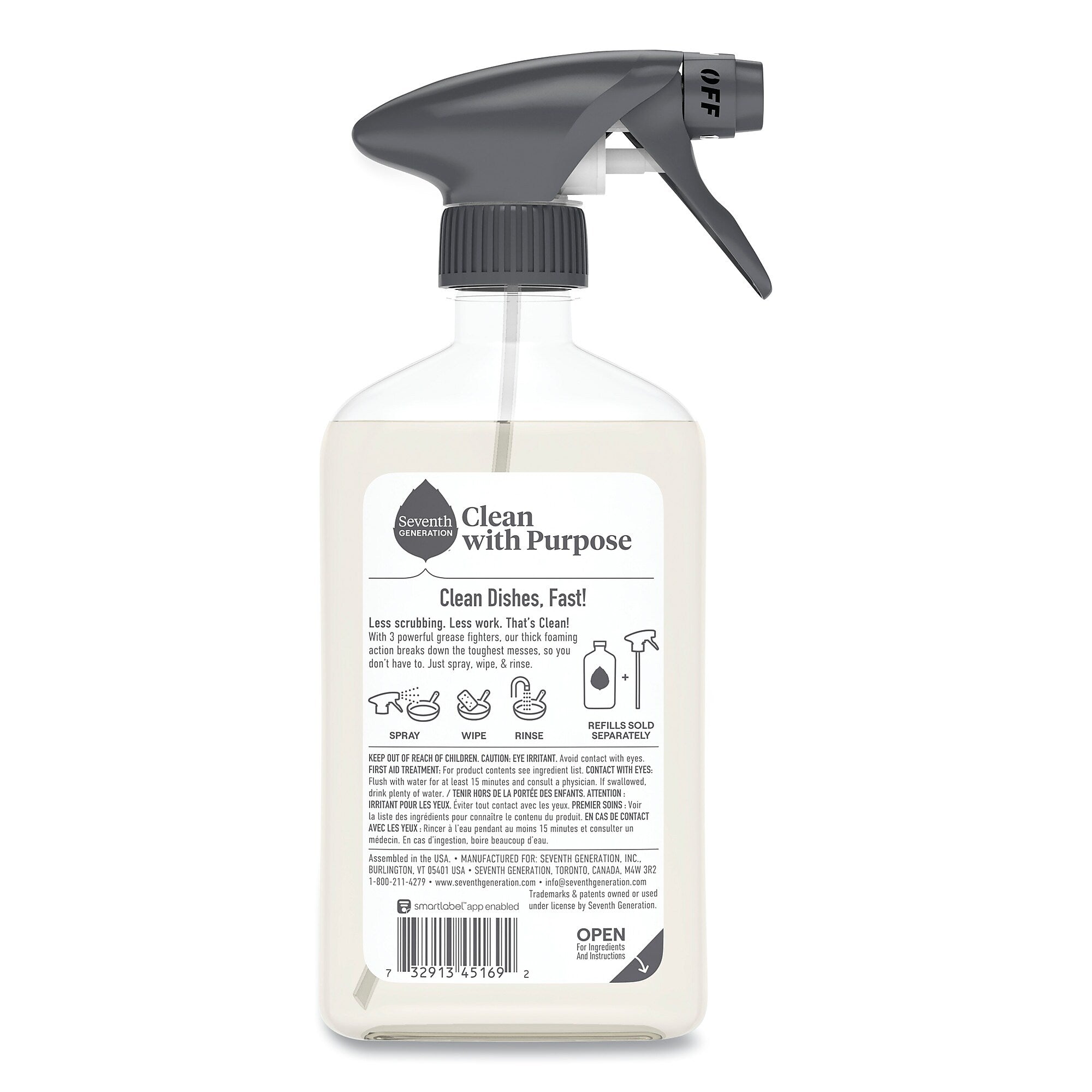 Seventh Generation Foaming Dish Spray, Mandarin Orange Scent, 16 oz Bottle, 6/Carton