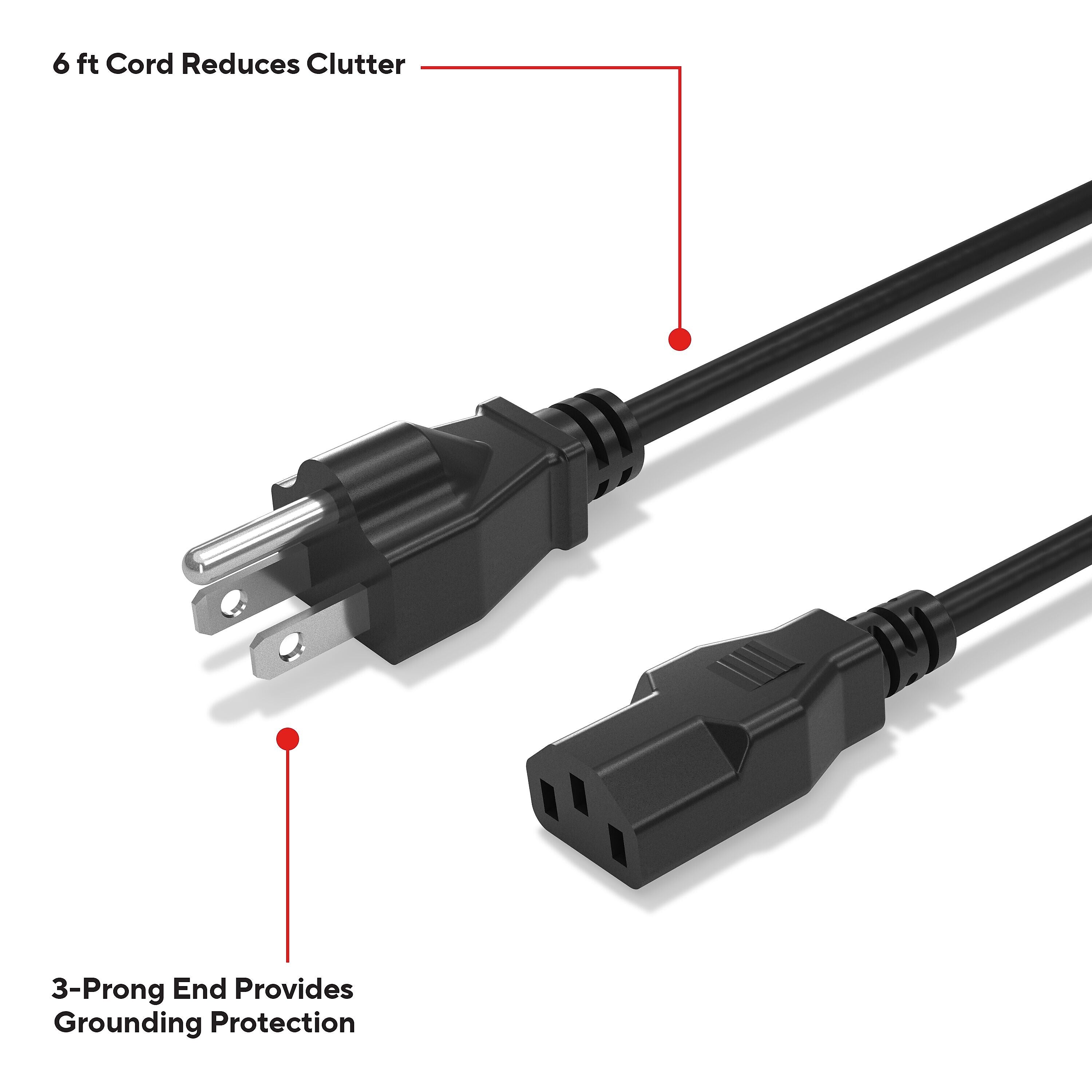 Staples TECH 6 ft. AC Power Cord, Male to Male, Black (ST62398)