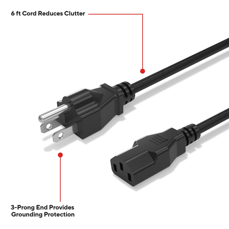 Staples TECH 6 ft. AC Power Cord, Male to Male, Black (ST62398)