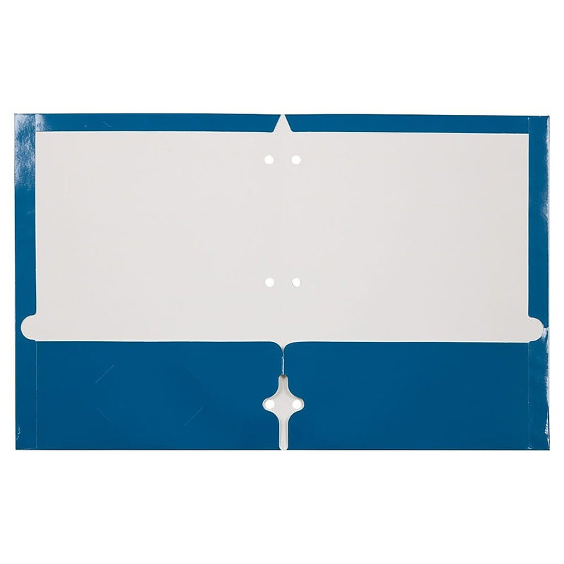 JAM Paper Glossy 3-Hole Punched 2 Pocket Cardstock Presentation Folder, Blue, 100/Carton (385GHPBUB)