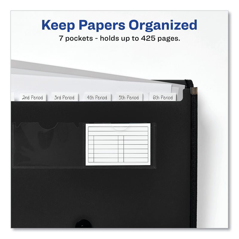 Avery Expanding File Folder Organizer, 7 Sections, Hook/Loop Closure, Letter Size, Black