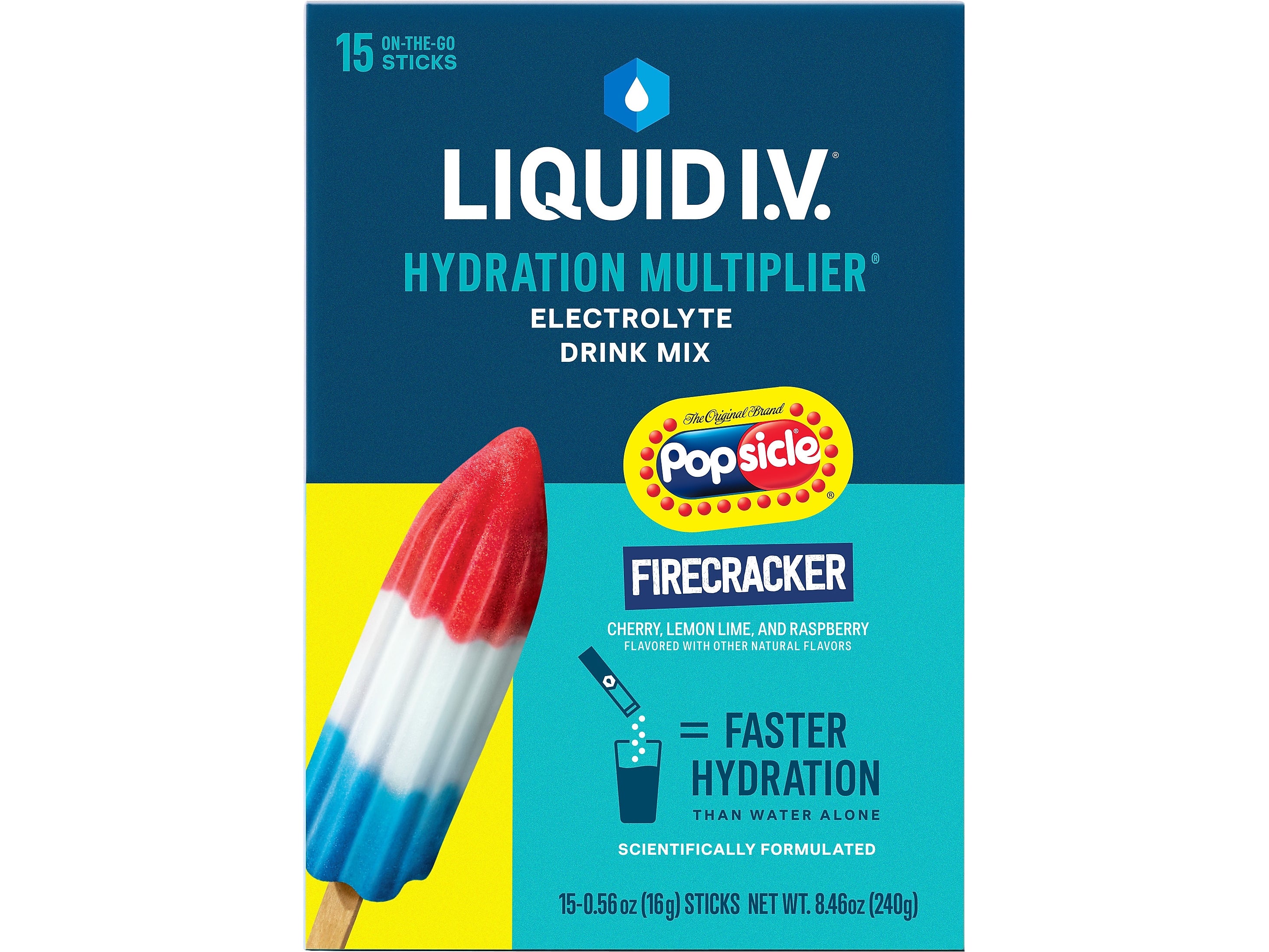 LIQUID I.V. Hydration Multiplier Popsicle Firecracker Electrolyte Powder Drink Mix, 0.56 oz., 15 Sticks/Pack (LVM-1521)
