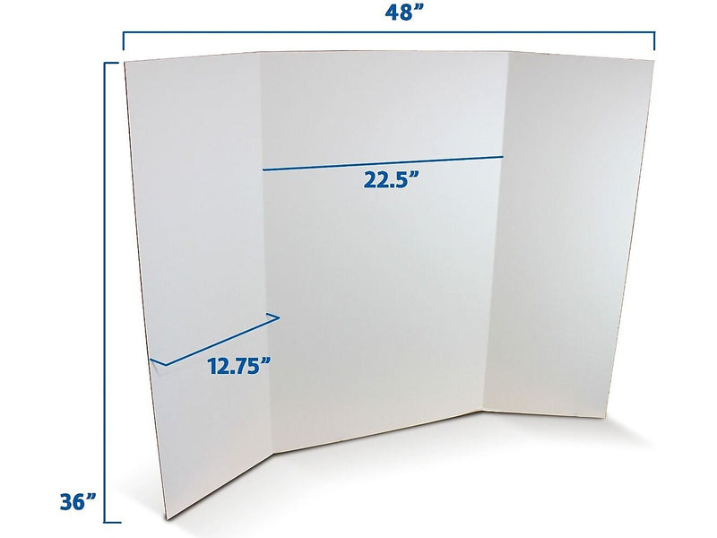 Flipside Tri-Fold Project Board, 48" x 36", Corrugated Paper, White, 4/Pack (18042)