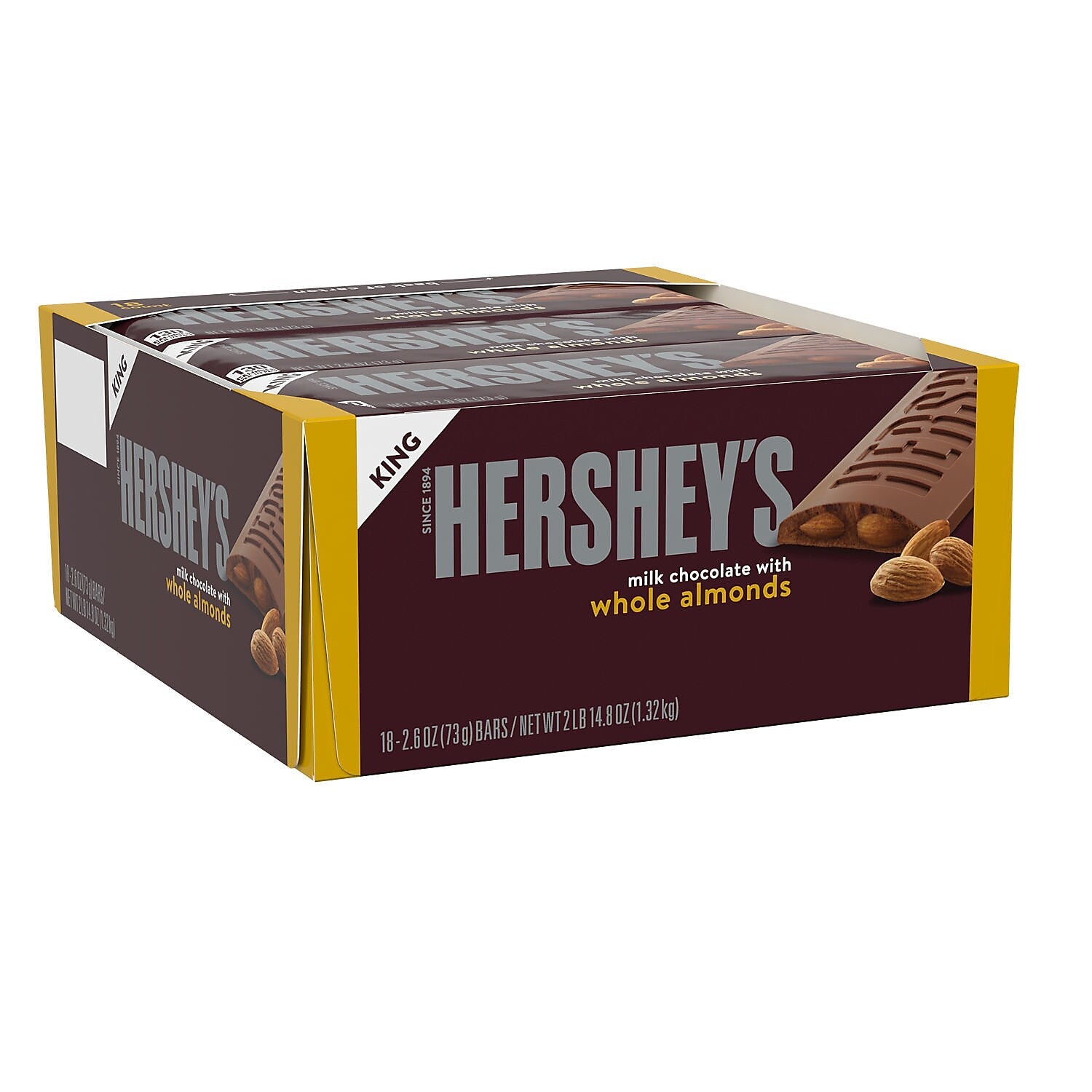 HERSHEY'S Milk Chocolate with Whole Almonds Candy Bars, 2.6 oz., 18/Box (HEC22100)