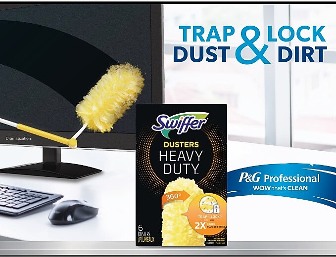 Swiffer 360 Durable Heavy Duty Fiber Dusters with Extendable Handle Kit, White/Yellow, 3/Pack (44750)