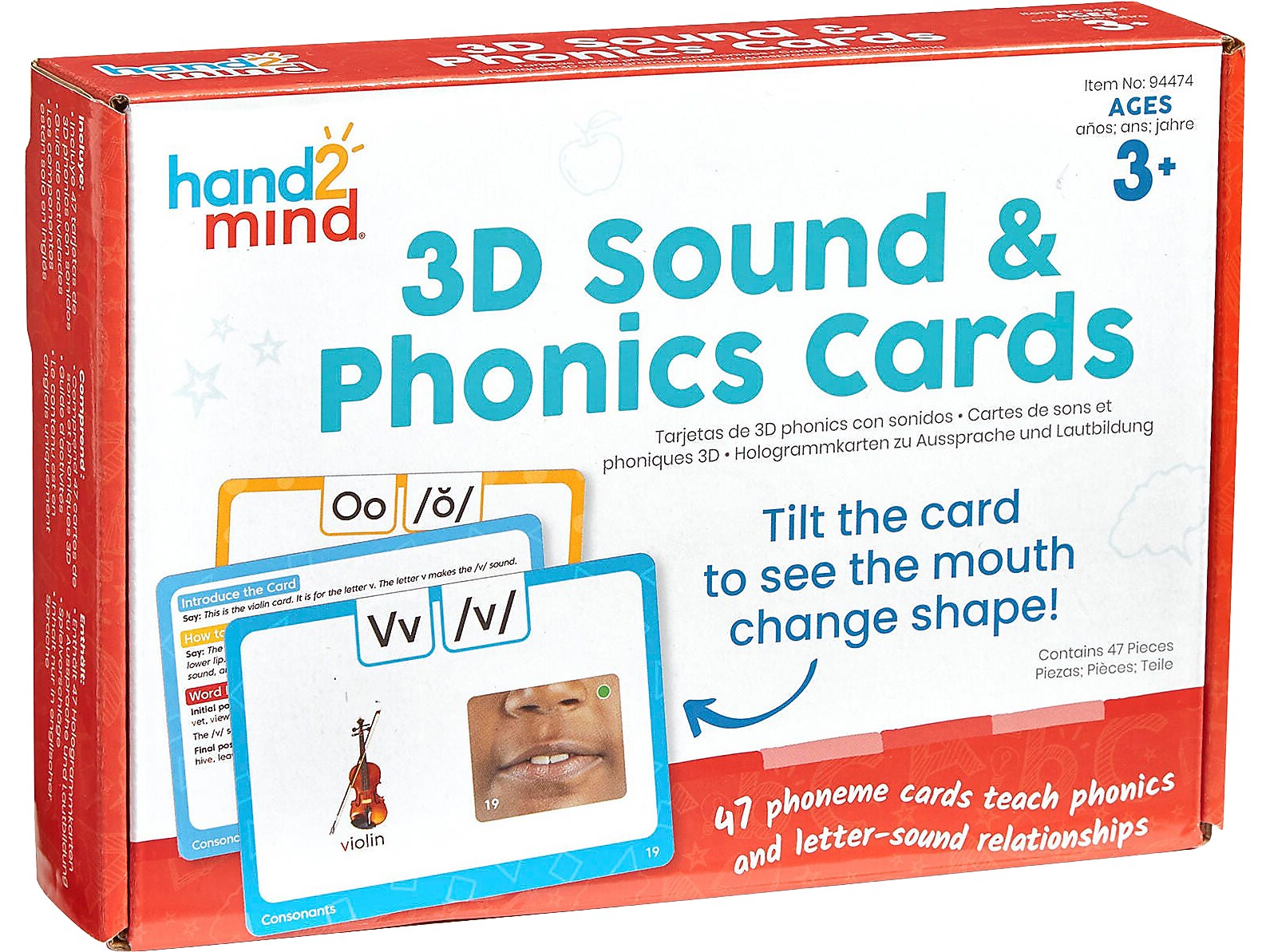 hand2mind 3D Sound and Phonics Flash Cards, 47/Pack (94474)