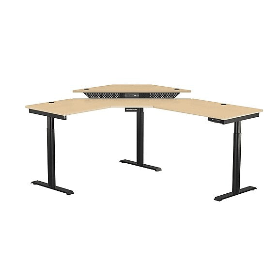 VersaDesk PowerLift 60"W Electric Corner Adjustable Standing Desk, Maple/Black (PLCSD6072-BM-APP)