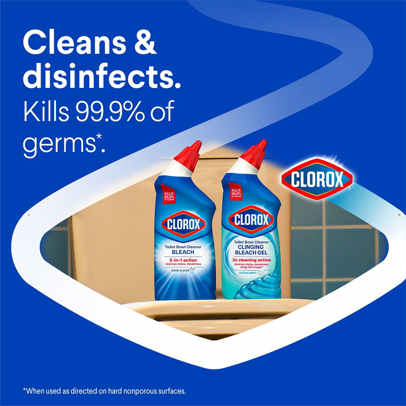 Clorox Disinfecting Toilet Bowl Cleaner with Bleach, Rain Clean Scent, 24 Oz., 2/Pack (00273)
