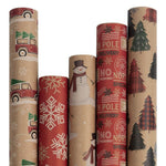 JAM Paper Christmas Wrapping Paper, 25 Sq. ft. x 30", Kids Kraft Christmas Set, 5 Rolls/Pack (165K5KRKID)