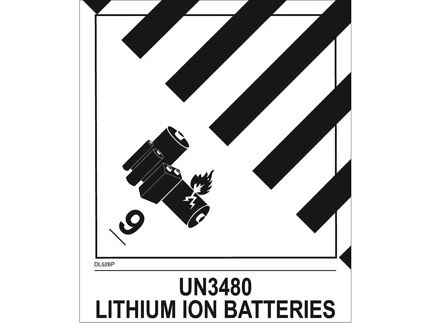 Decker Tape Products UN3480 LITHIUM ION BATTERIES Shipping Label, 4.75" x 4", White/Black, 500 Labels/Roll (DL526P-2)