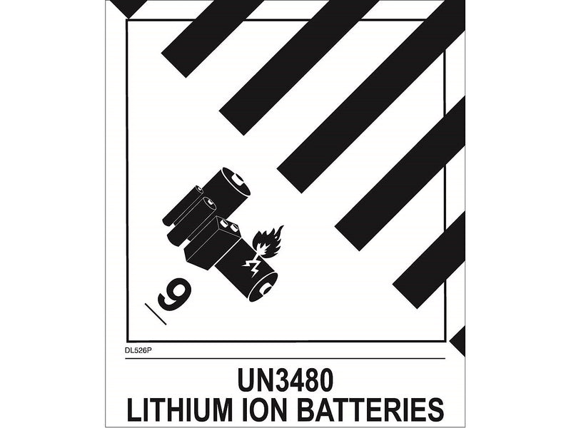 Decker Tape Products UN3480 LITHIUM ION BATTERIES Shipping Label, 4.75" x 4", White/Black, 500 Labels/Roll (DL526P-2)