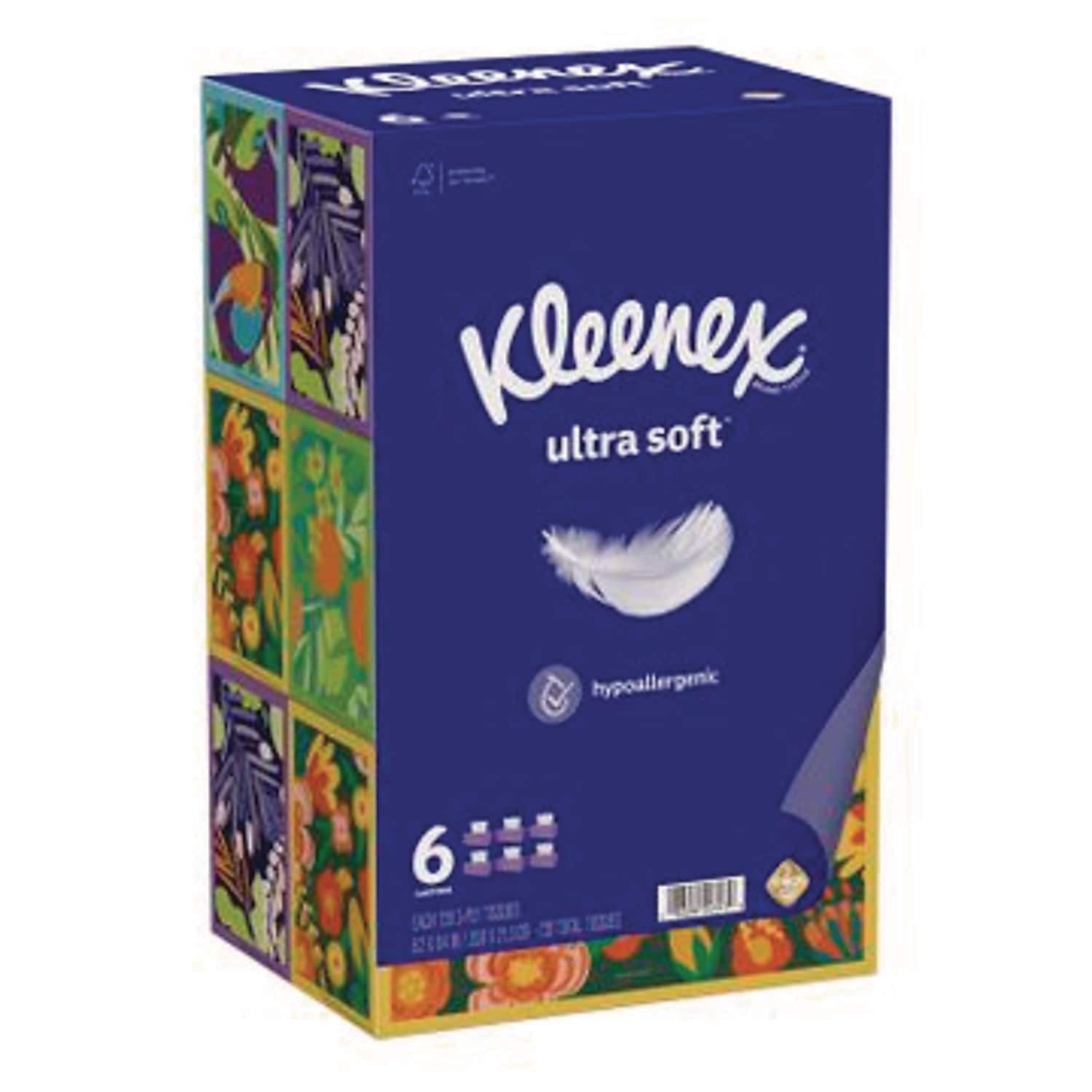 Kleenex Ultra Soft Facial Tissue, 3-Ply, 120 Tissues/Box, 6 Boxes/Pack, 4 Packs/Carton (54317)