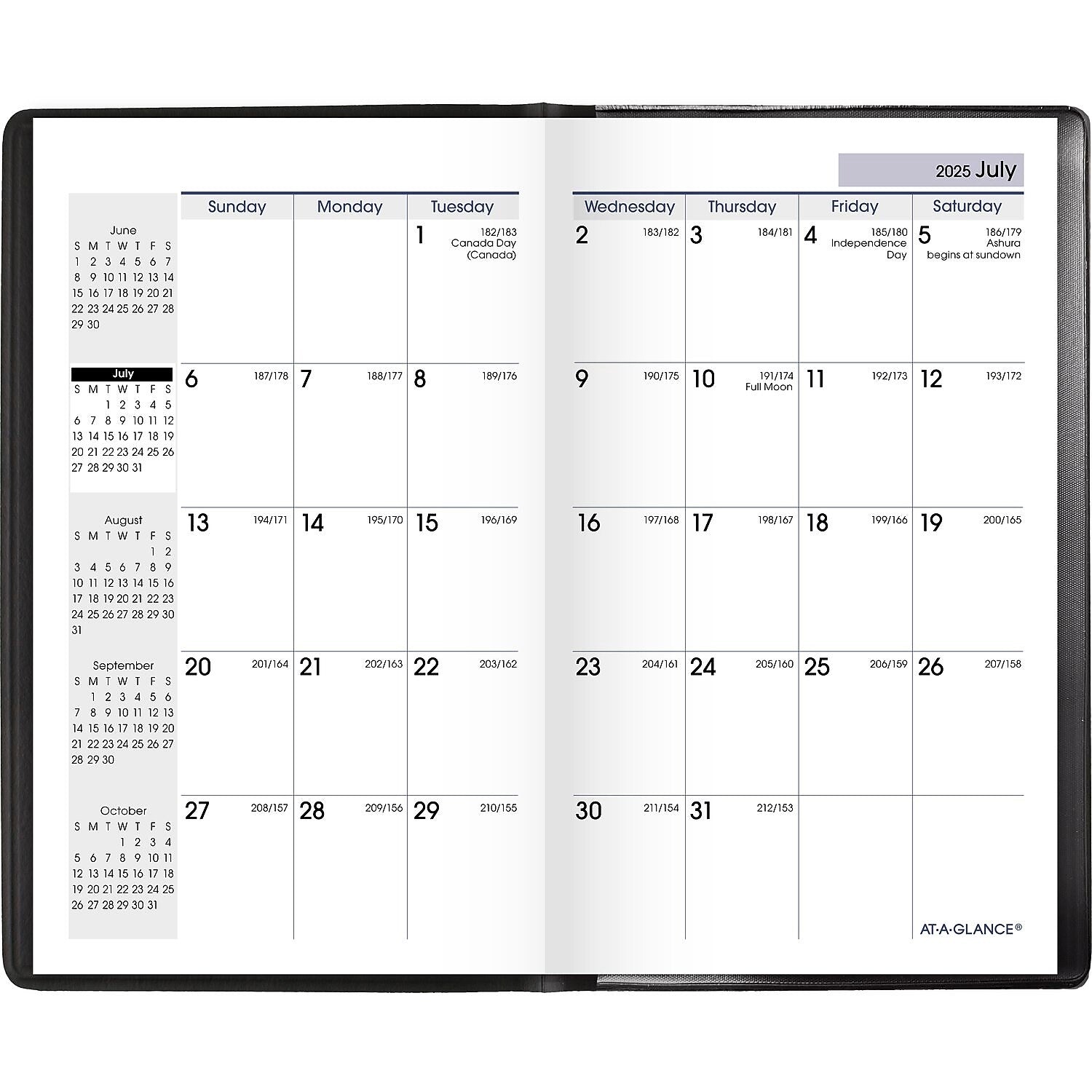 2025-2026 AT-A-GLANCE 3.5" x 6" Academic Year Monthly Planner, Faux Leather Cover, Black (AY53-00-26)