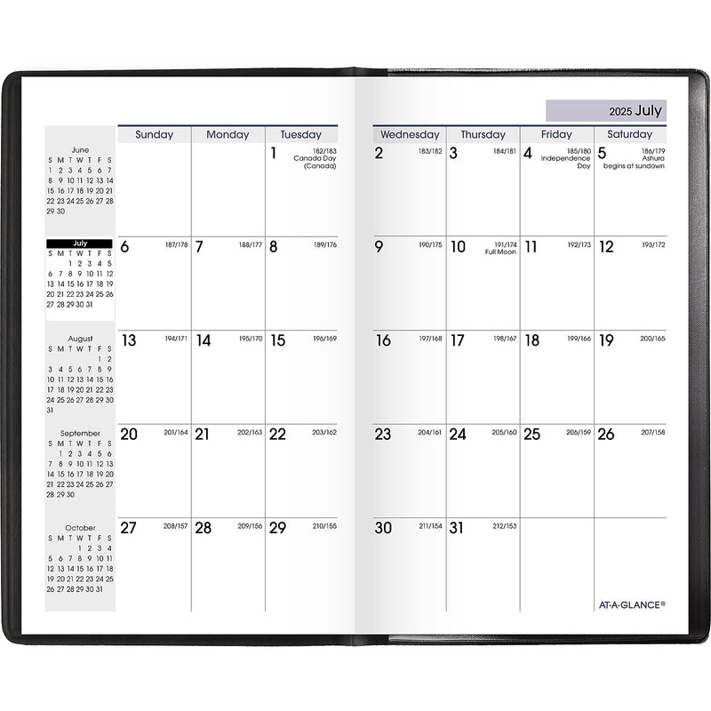 2025-2026 AT-A-GLANCE 3.5" x 6" Academic Year Monthly Planner, Faux Leather Cover, Black (AY53-00-26)