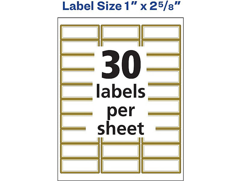 Avery Easy Peel Laser/Inkjet Address Labels, 1" x 2 5/8", White with Metallic Gold Borders, 300 Labels/Pack (6540)