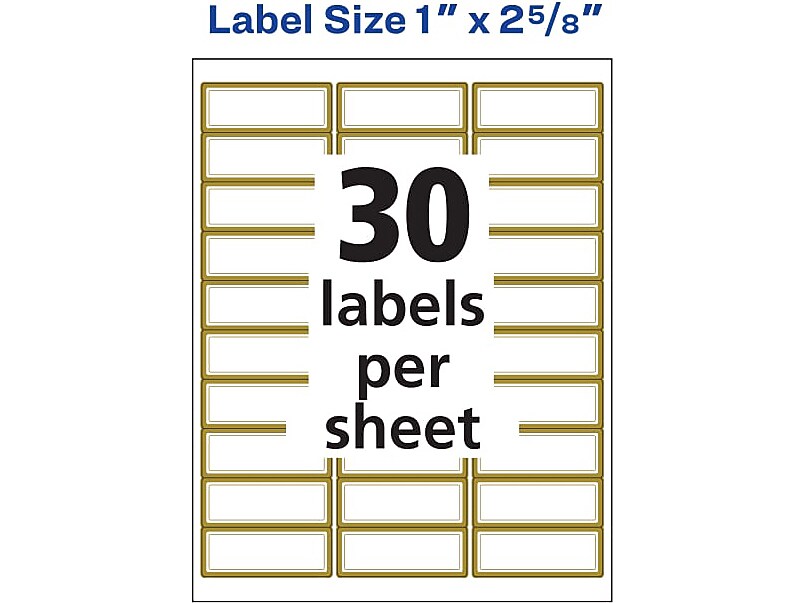 Avery Easy Peel Laser/Inkjet Address Labels, 1" x 2 5/8", White with Metallic Gold Borders, 300 Labels/Pack (6540)