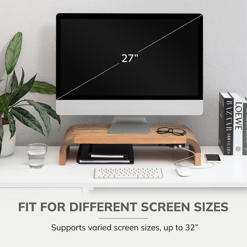 Anji Mountain Mango Wood Monitor Stand with Two USB Ports, Up to 32" Monitor, Natural (MS-CRV-MNG-P)