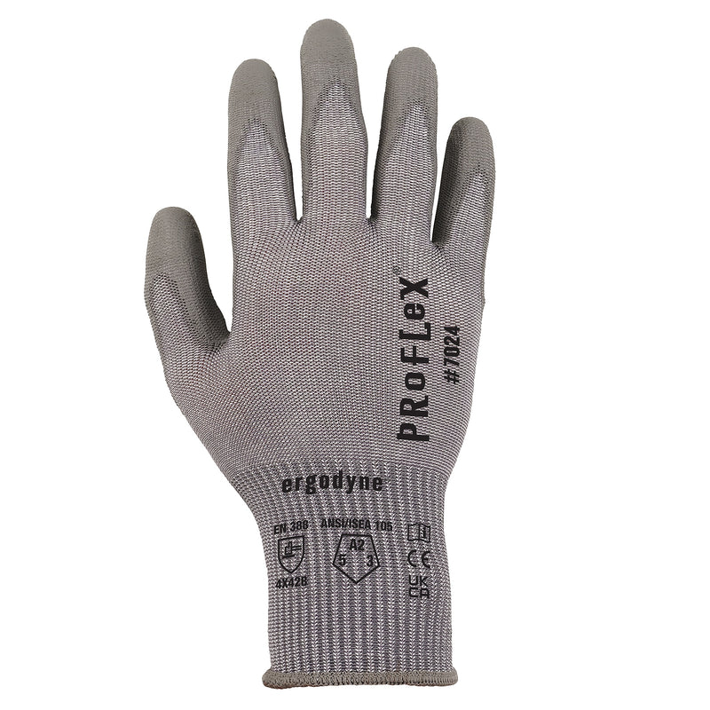 Ergodyne ProFlex 7024 PU Coated Cut-Resistant Gloves, ANSI A2, Gray, XL, 12 Pair (10395)