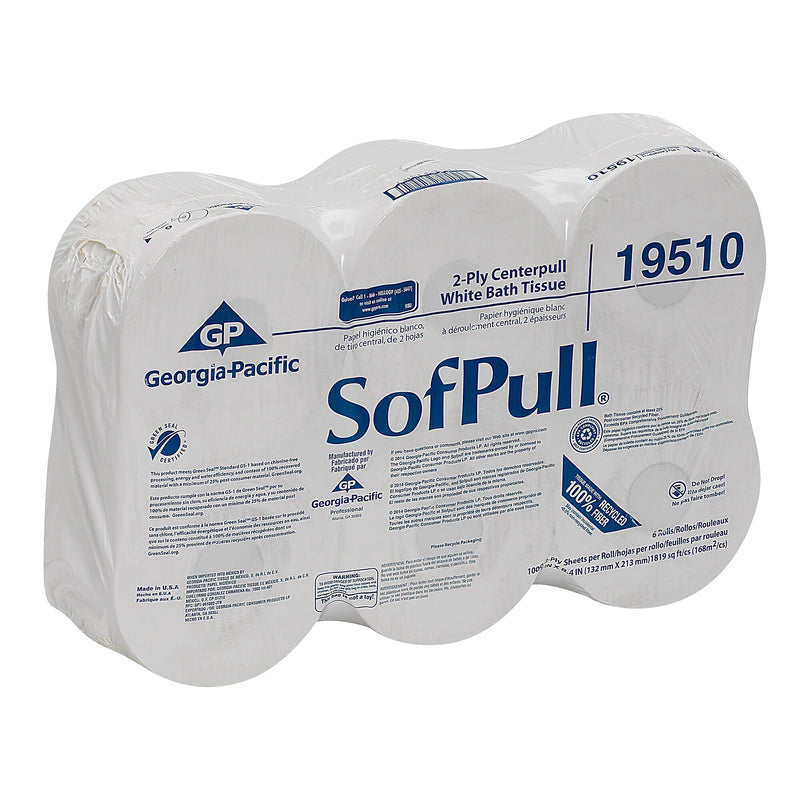 SofPull CenterPull Toilet Paper, 2-Ply, White, 1000 Sheets/Roll, 6 Rolls/Carton (19510/19500)