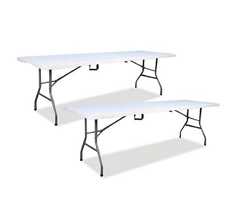 Iceberg Bifold Resin Folding Table, Rectangular, 94.5" x 29.9" x 30", White Granite Top, 2/Pack (ICE61273)