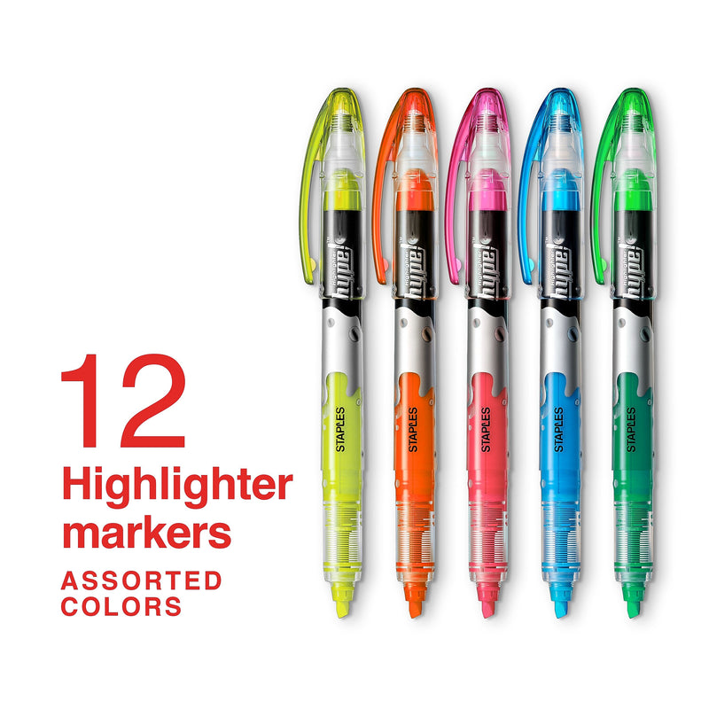Staples Hype Stick Highlighters, Chisel Tip, Assorted, Dozen (14598)