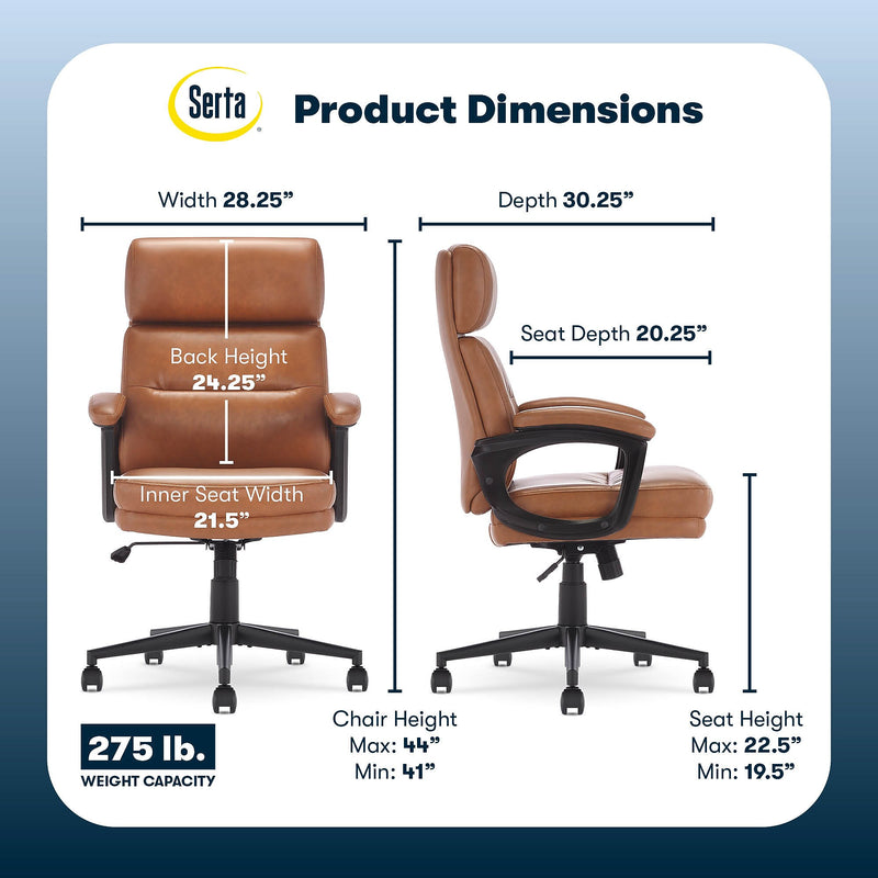 Serta Comfort Ergonomic Bonded Leather Swivel Executive Chair, Cognac (CHR10130D)