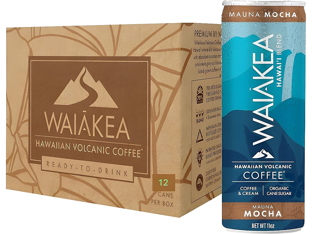 Waiakea Hawaiian Volcanic Mauna Mocha Cold Brew Coffee, 11 oz., 12/Carton (857002)