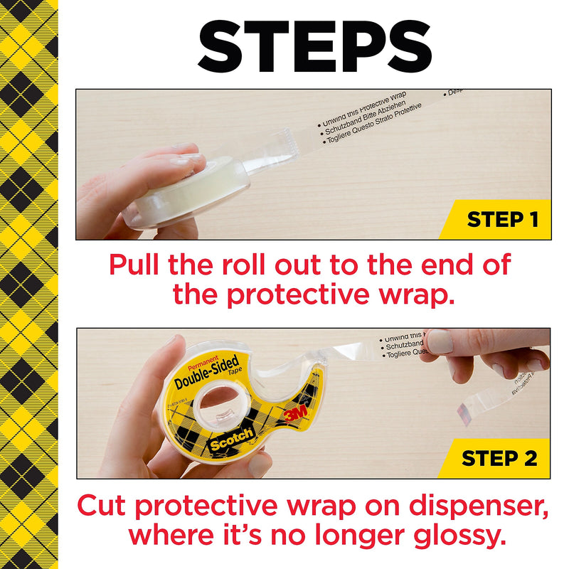 Scotch Permanent Double Sided Tape With Dispensers, 0.5" x 13.9 yds., Clear, 6/Pack (6137H-2PC-MP)