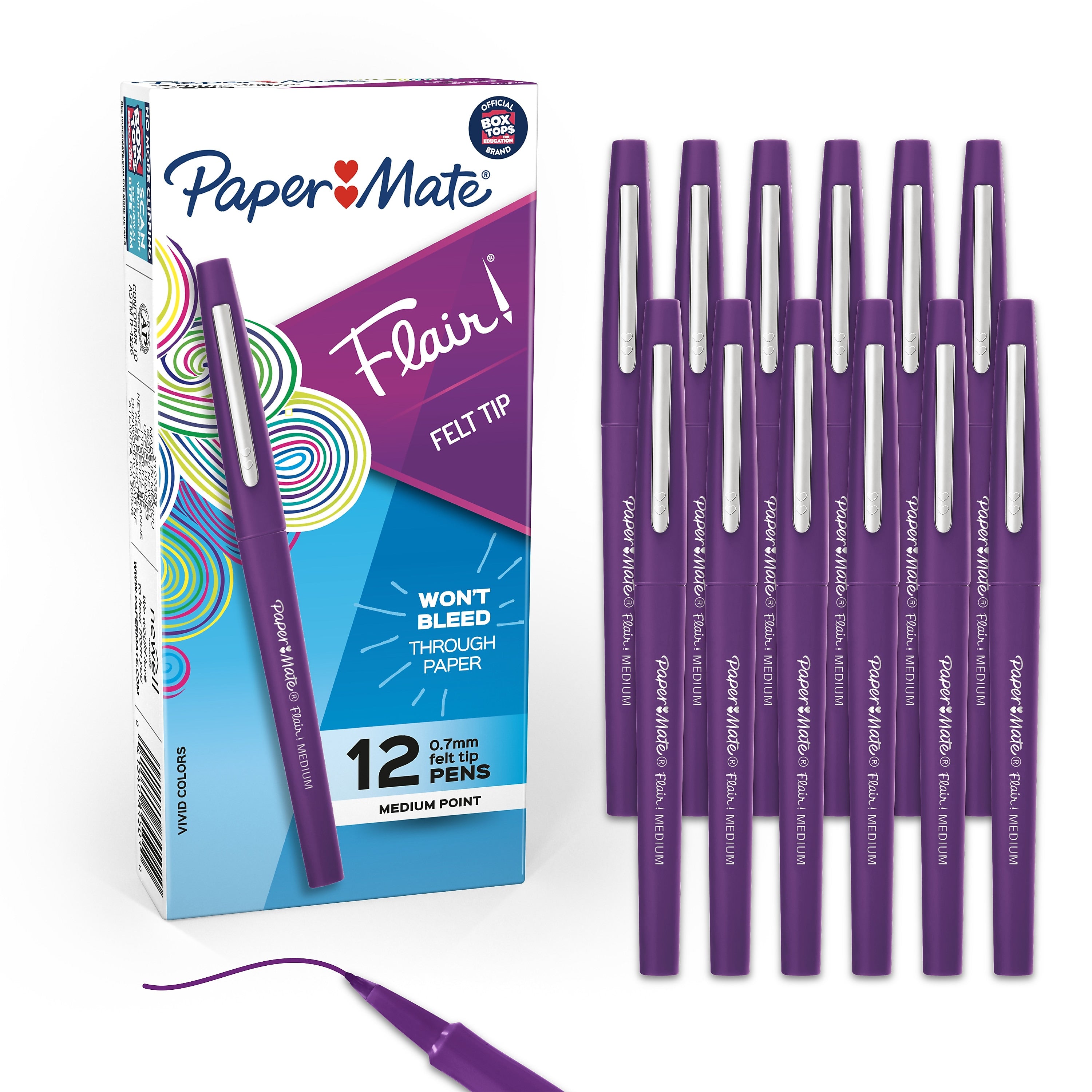 Paper Mate Flair Felt Pen, Medium Point, 0.7mm, Purple Ink, Dozen (8450152)