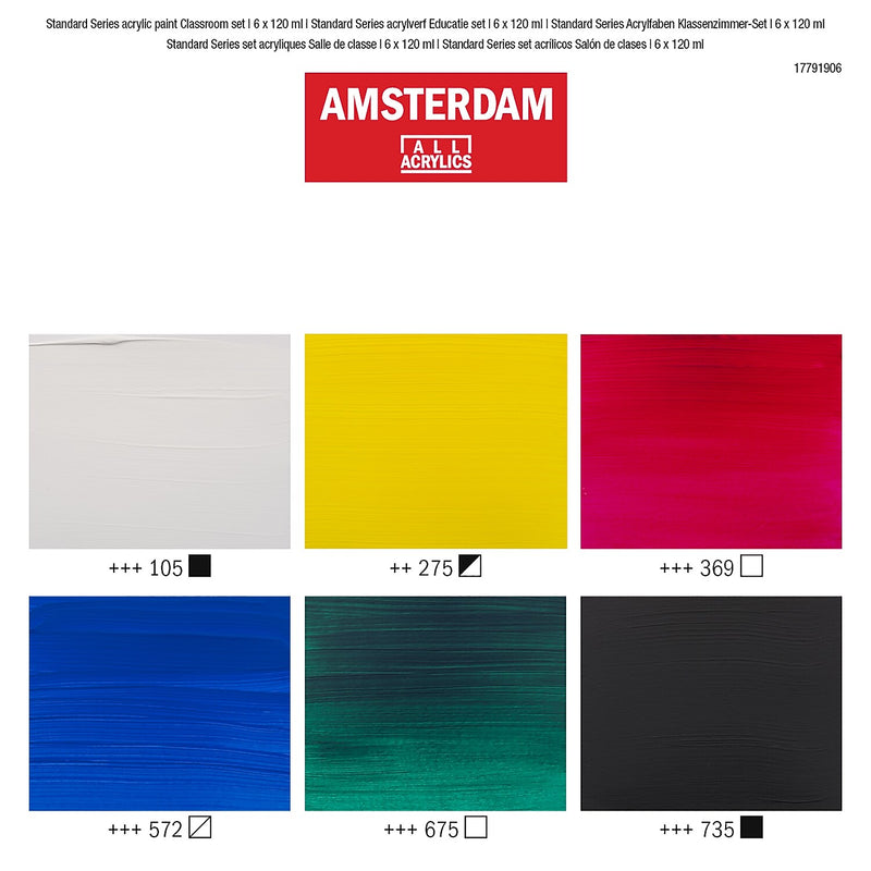 Amsterdam Classroom Acrylic Paint, Assorted Colors, 6/Pack (AMS17791906)