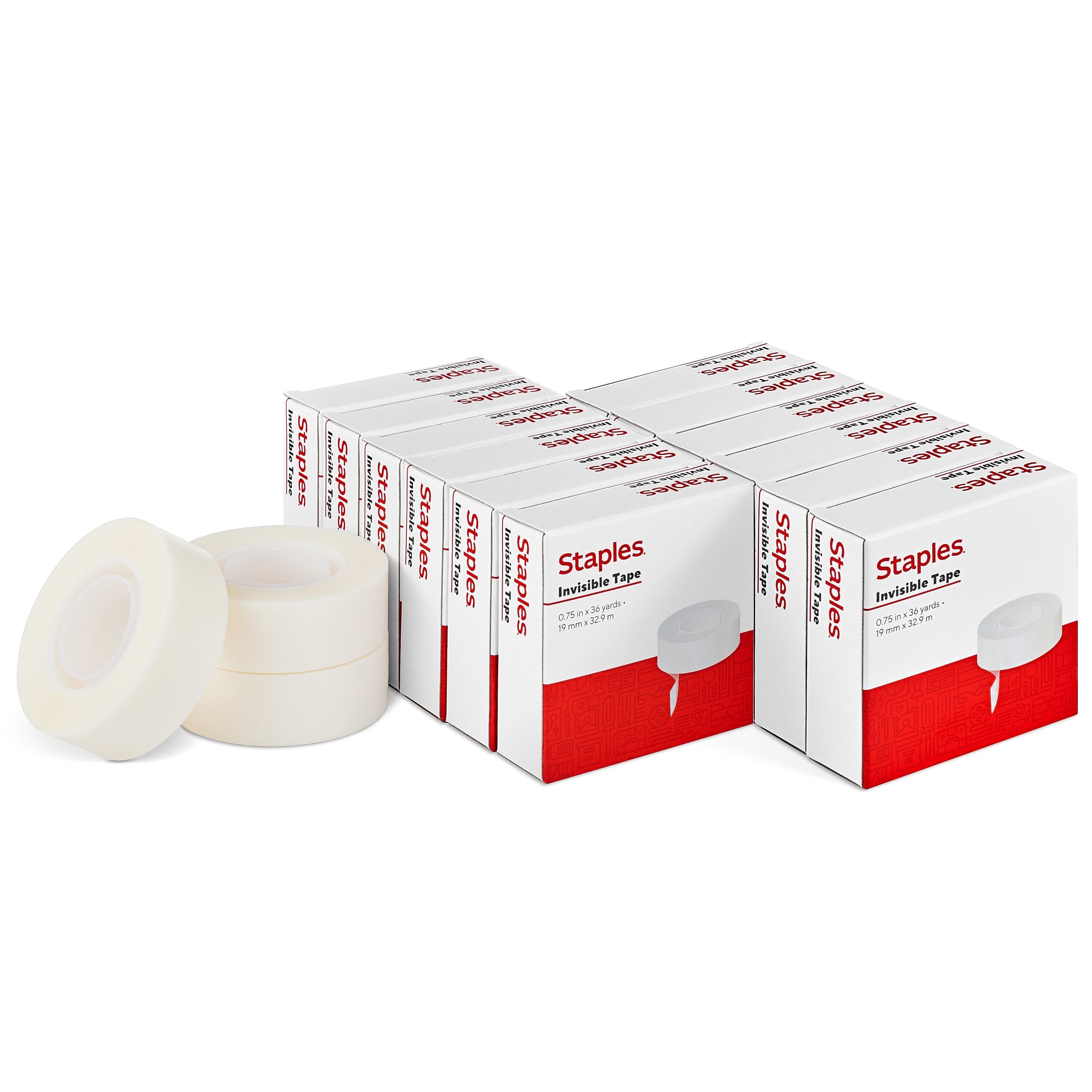 Staples® Invisible Tape, 0.75" x 36 yds., 1" Core, 12 Rolls/Pack (52477-P12)