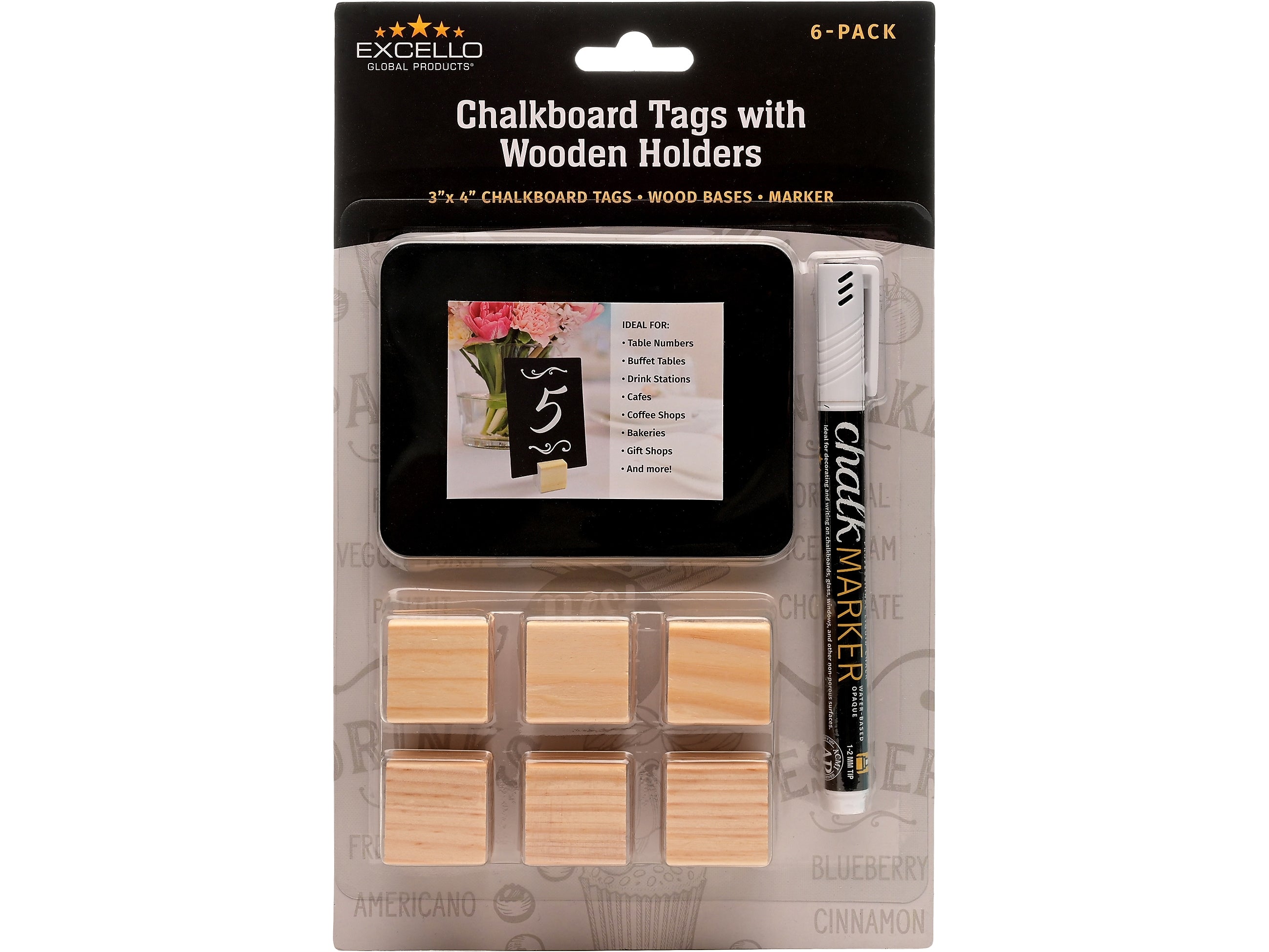 Excello Global Products 4" Chalkboard Tag, Black, 6/Pack (EGP-HD-0508-S)